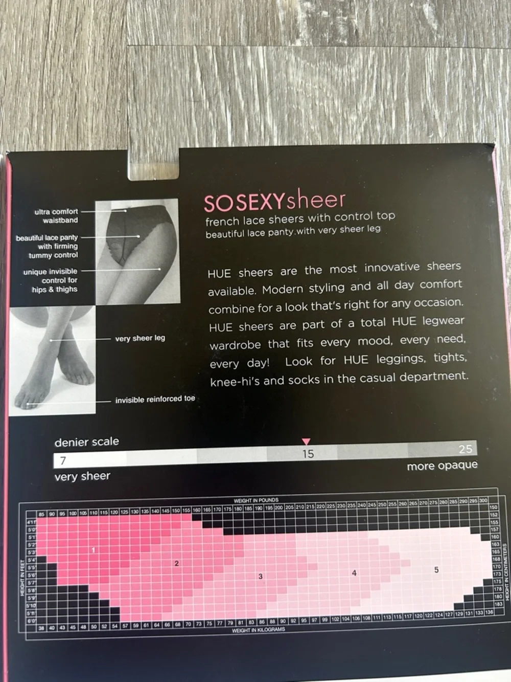 HUE So Sexy Sheer French Lace Sheers w/ Control Top– Black (2 Pack) Size 1 NEW